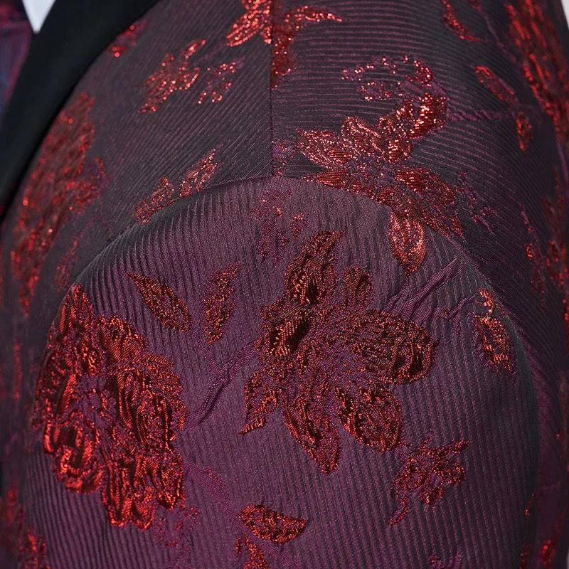 Fashion Mens Casual Business Wedding Flower Suits Coat Trousers 3 Pcs Set Male Printed Dress Blazers Jacket Pants Vest 240430