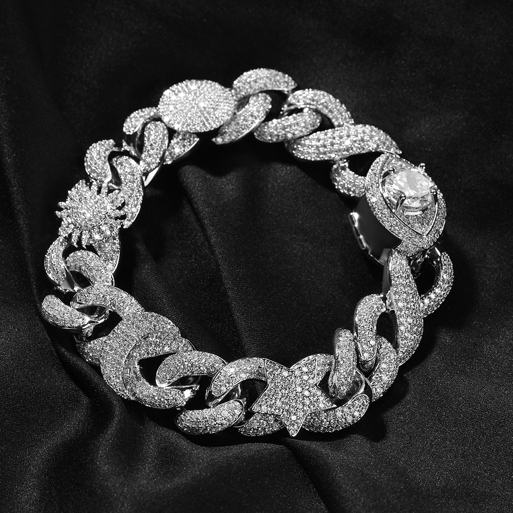 16mm Hip Hop Sun Star Eye Cuban Chain Necklace Bracelets Gold Plated 5A Zircon Men Jewelry Set