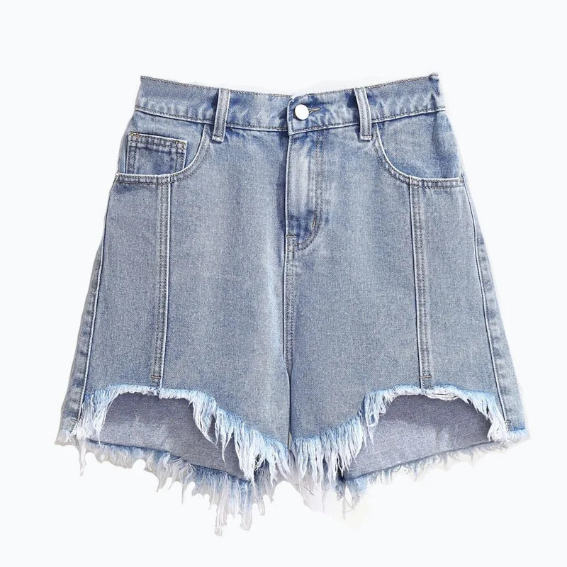 Women Plus Size Jean Shorts Frayed Raw Hemline Ripped Denim Short Jeans High Waist Cute Distressed ouc1528 240420