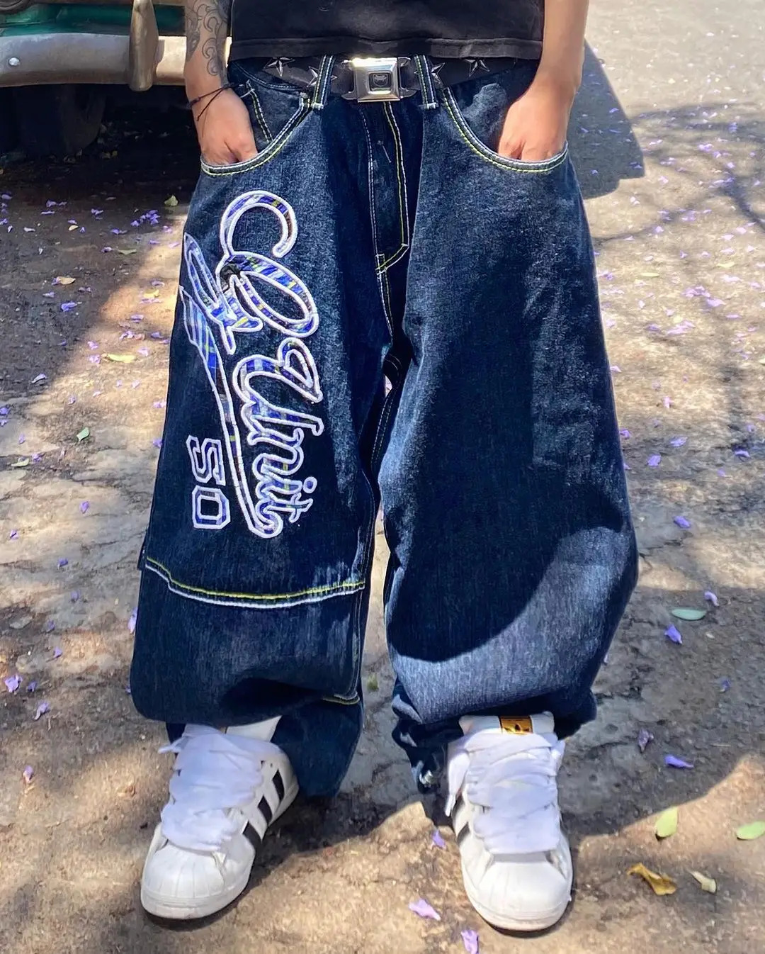 American Street Letter Patch Jeans Mens Vintage Hip-hop Baggy Straight Wide-leg Pants Harajuku Trendy Y2K Jeans Unisex 240429