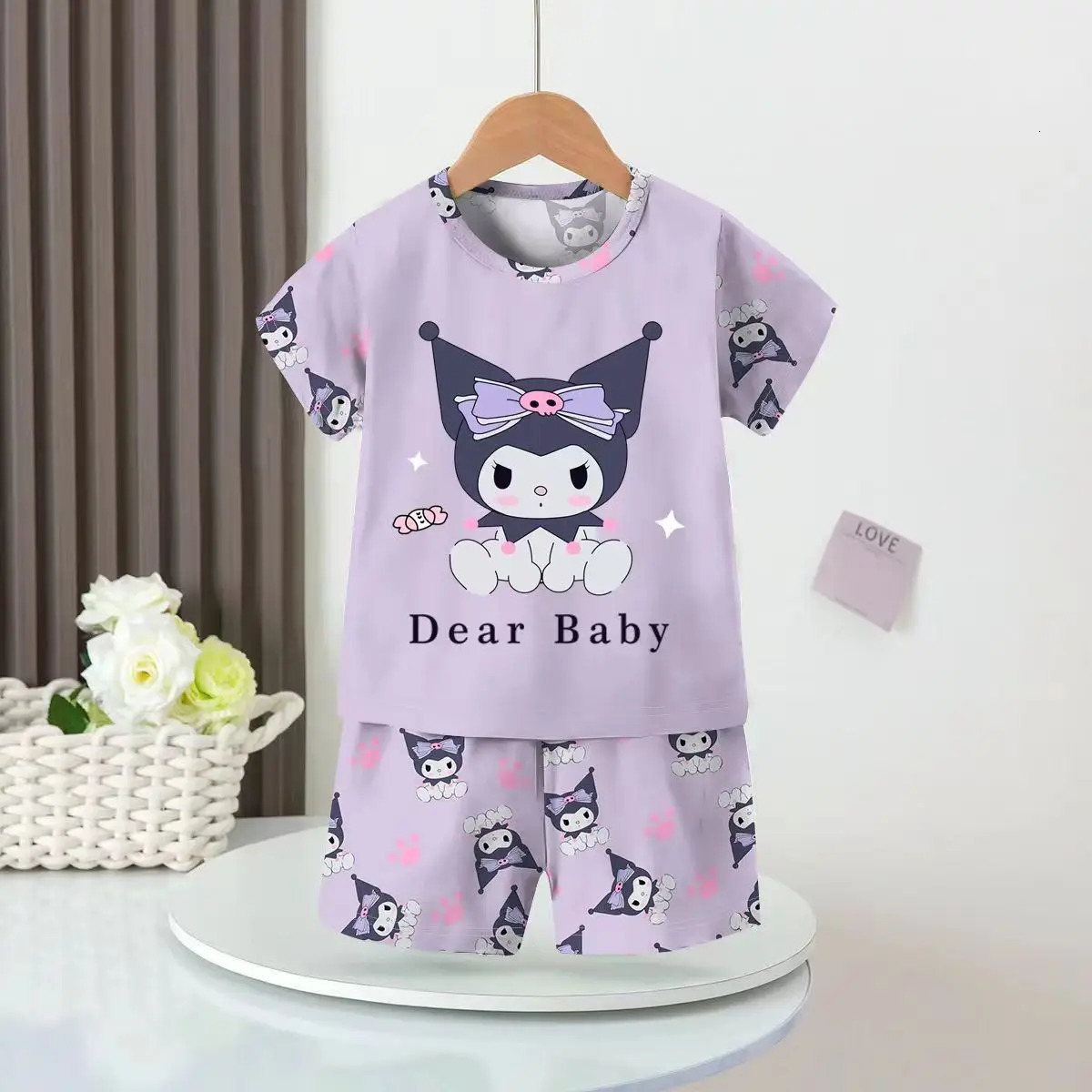 Anime Summer Kids Ice Silk Pajamas Kawaii MyMelodys Kuromis Cinnamorolls Cartoon Short Sleeve Cardigan Loungewear Set 240506