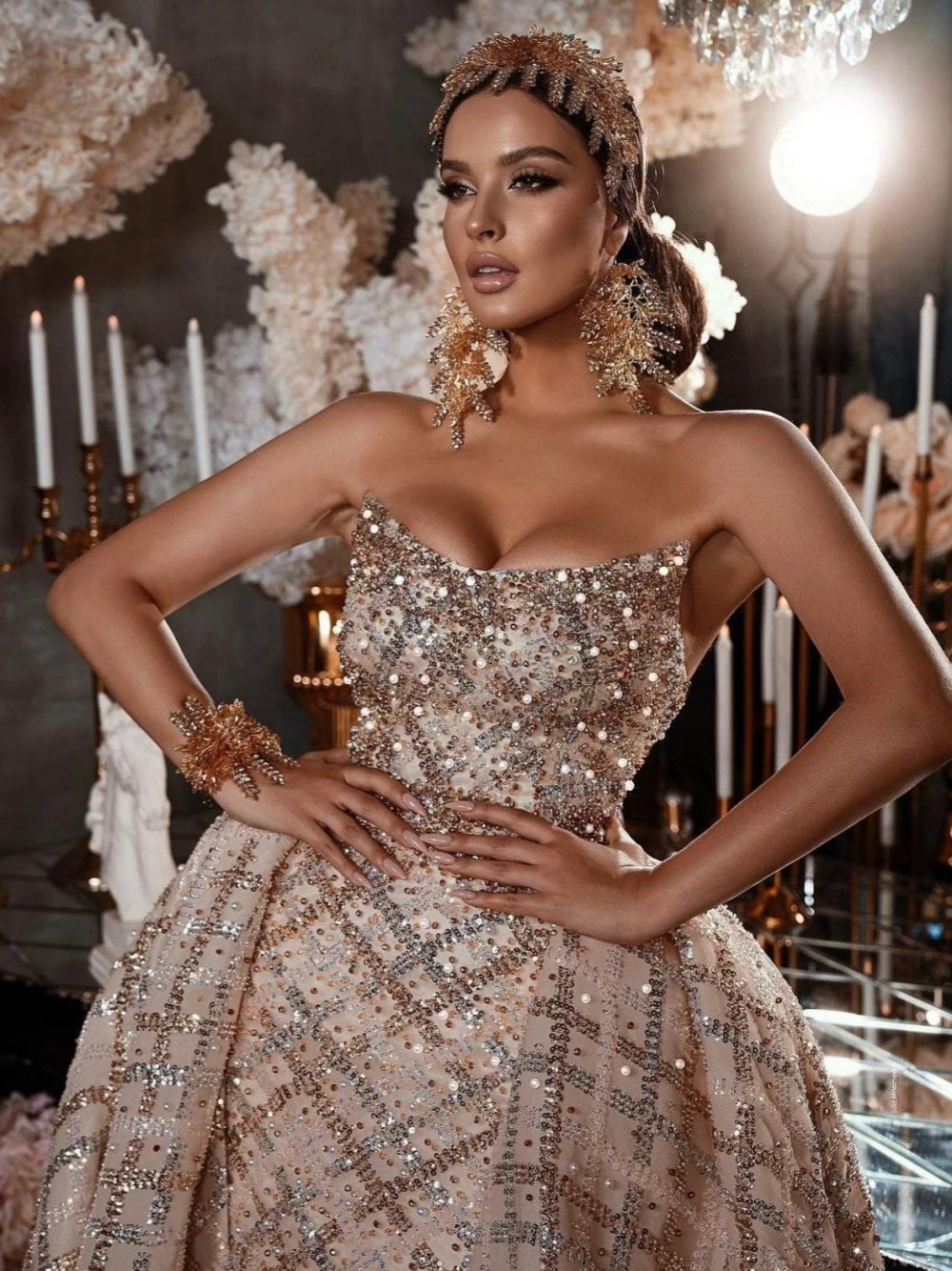 Vintage Pearls Wedding Dresses Strapless Mermaid Bridal Gowns With Detachable Train Long Sleeve Custom Made Bride Dress Vestidos De Novia 0219