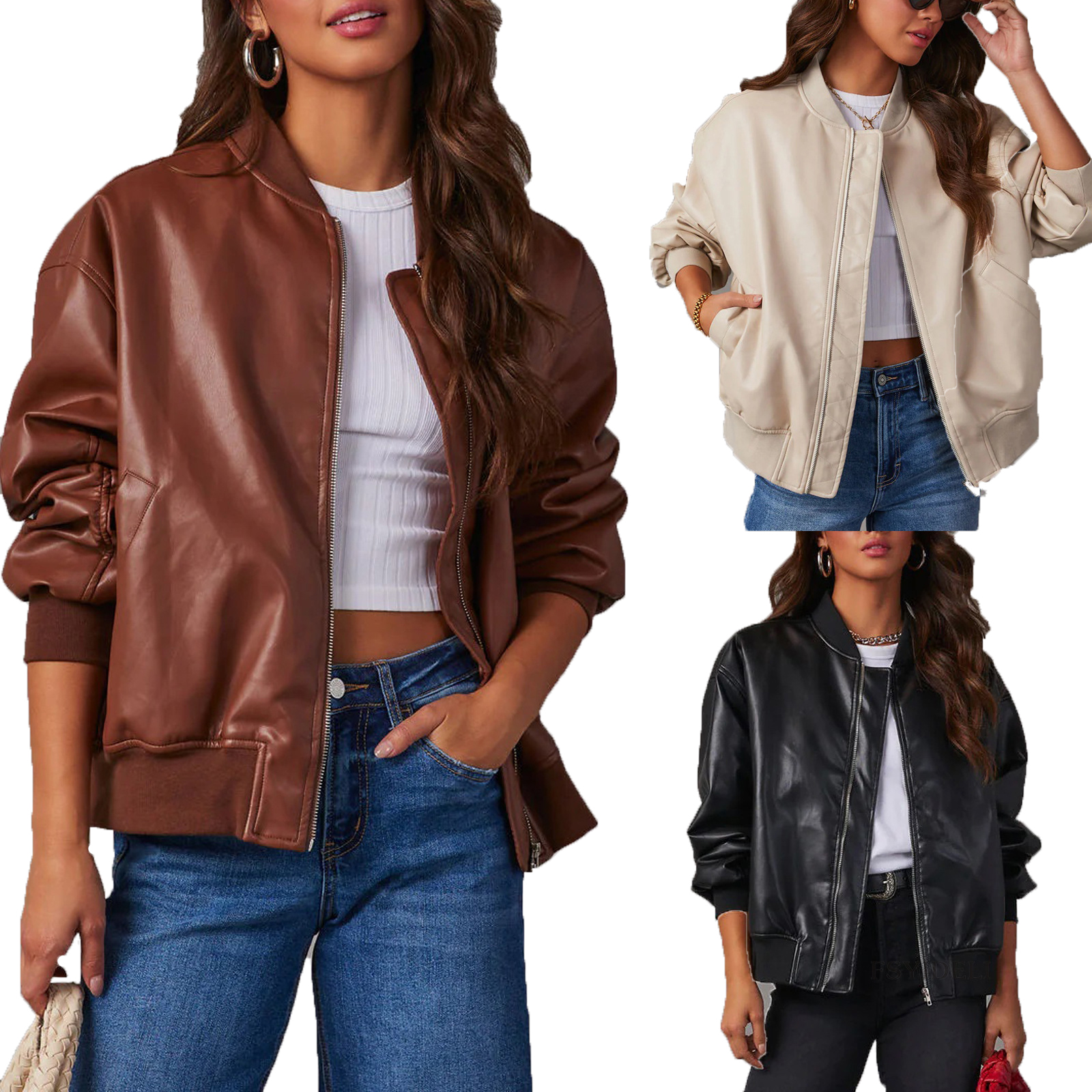 coatwomen Leather baseball jacket long sleeve foreign trade motorcycle jacke Faux Leatherjacket for women Jackets coatwomen Spring autumn Women Outdoo
