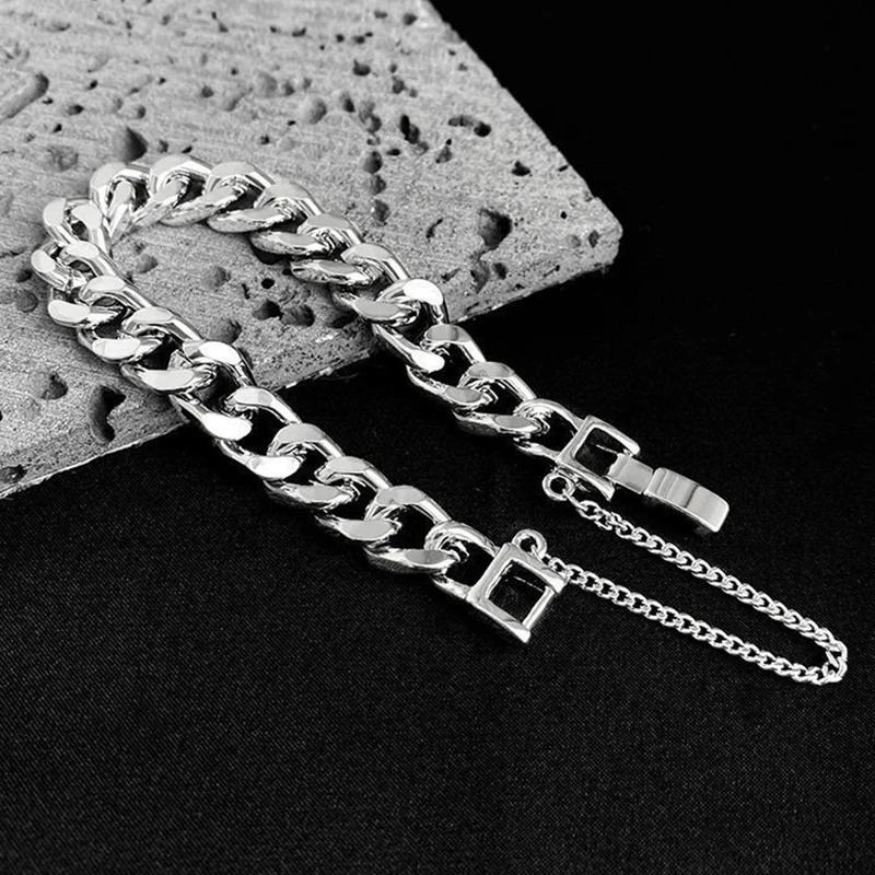 Kpop Stainless Steel Metal Chains Bracelets For Women Men Punk Sliver Cuban Link Chain Wristband Bracelet Classic Charms Jewelry 240423