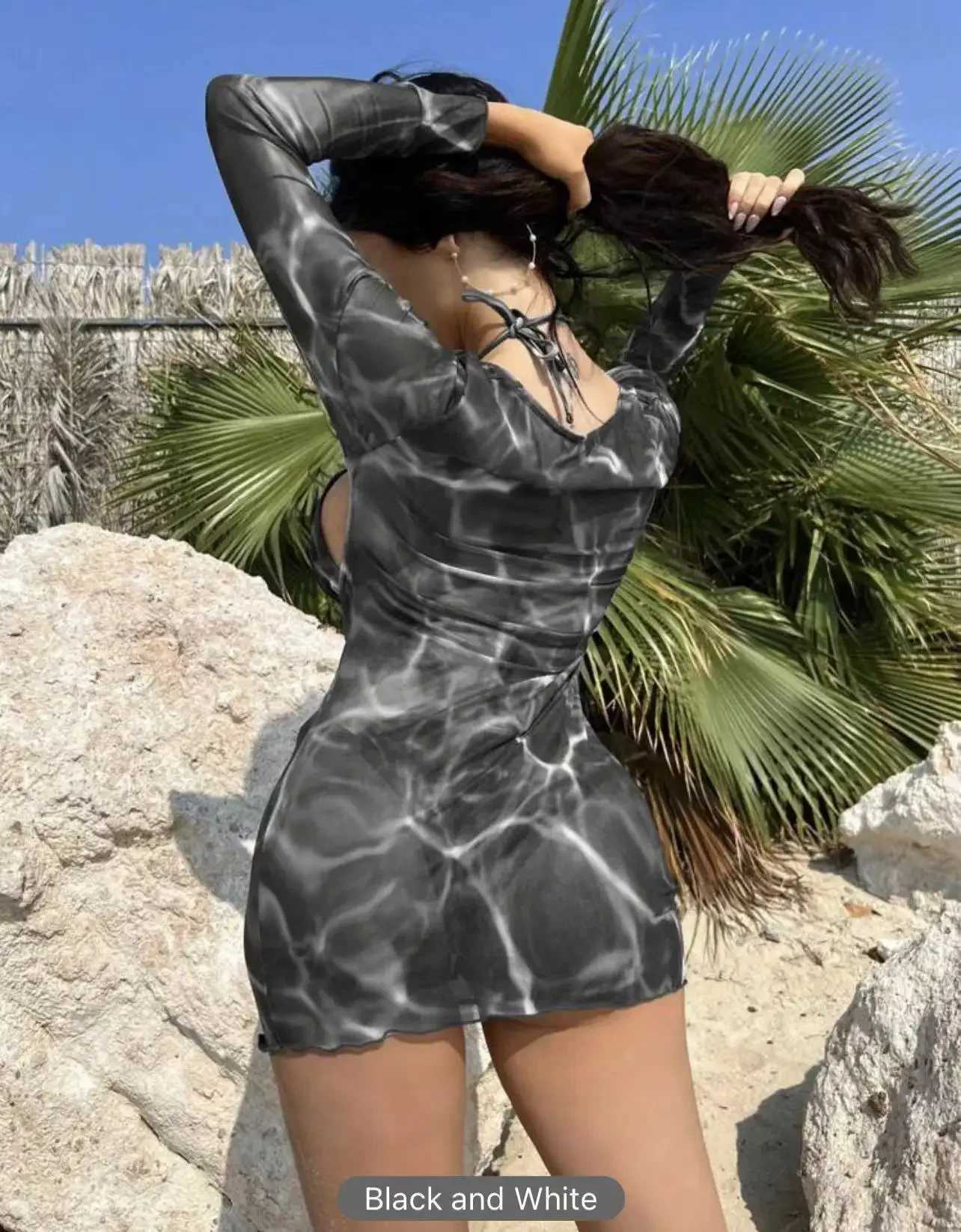 Basic Casual Dresses 2024 3 Pieces Ring Link Print Bikini Women Triangle Swimwear Female Halter Swimsuit Beachwear Bathing Swimming Suit Give A Gift T