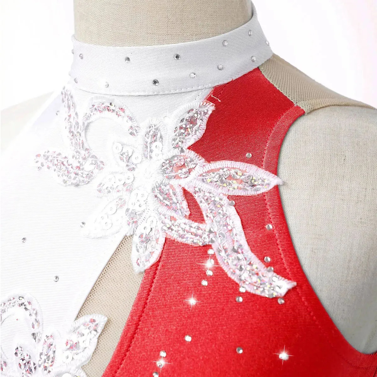Kids Girls Sequin Figure Ice Skating Dress Floral Ballet Gymnastics Leotard Dancewear Competition Performance Clothes 240420