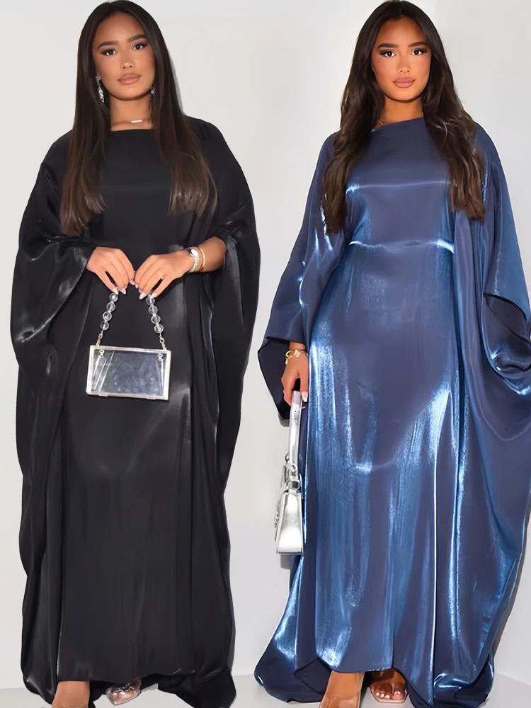 Batwing Butterfly Sleeve Satin Khimar Abaya Dubai Muslim Maxi Dress Kaftan Abayas For Women Ka Caftan Robe Femme Vestidos 240506