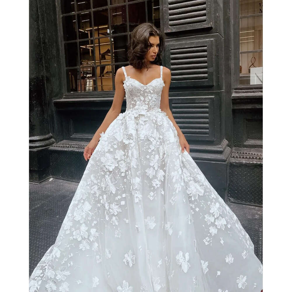 3D Junoesque Spaghetti Sweetheart A-E Dresses Wedding Wer Applicants Court Gown Custom Made Plus Size Bridal Dress Vestidos De Novia 0227Lz