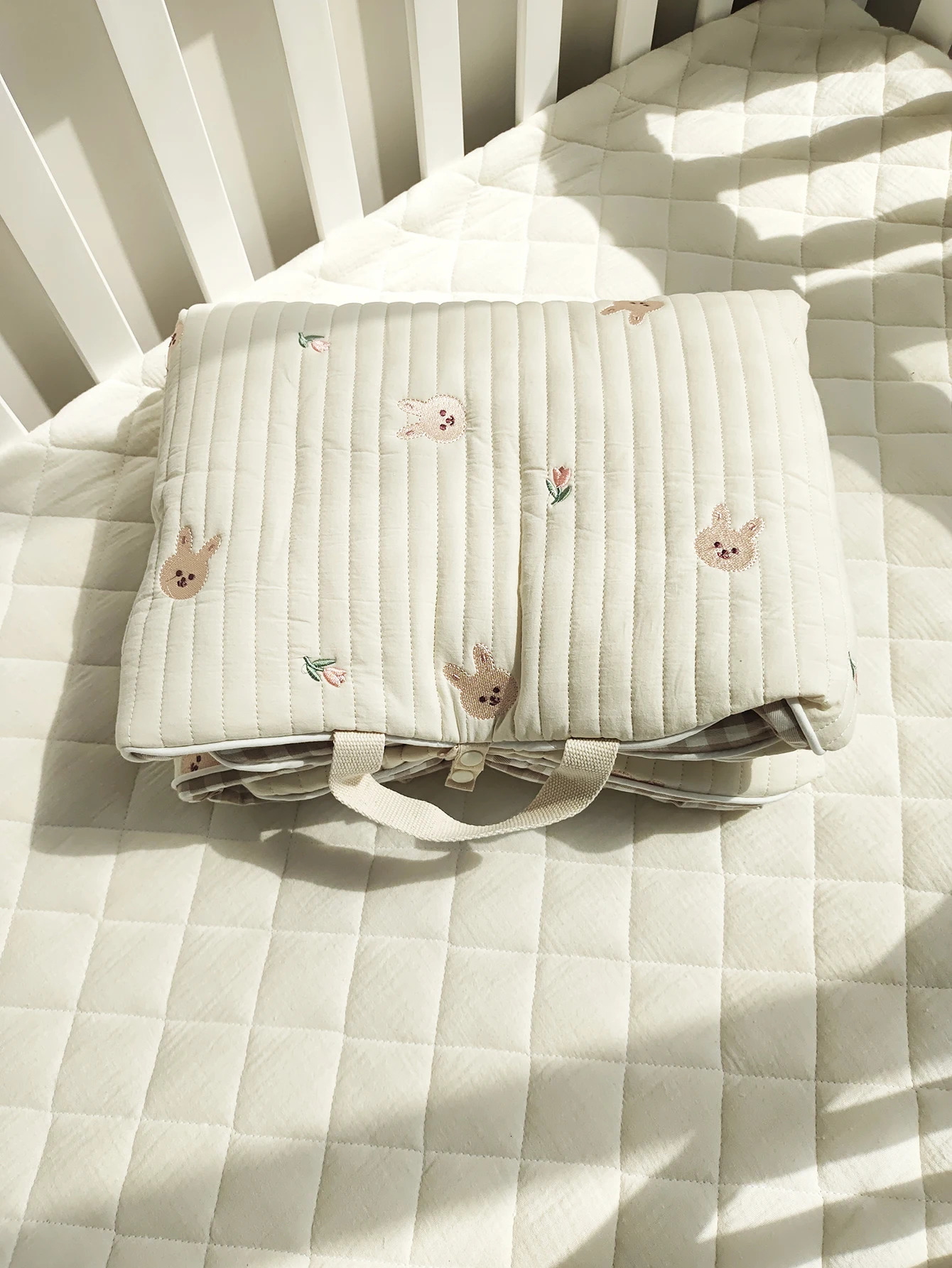 born baby embroidered cotton breathable napping pad folding portable mattress 240506