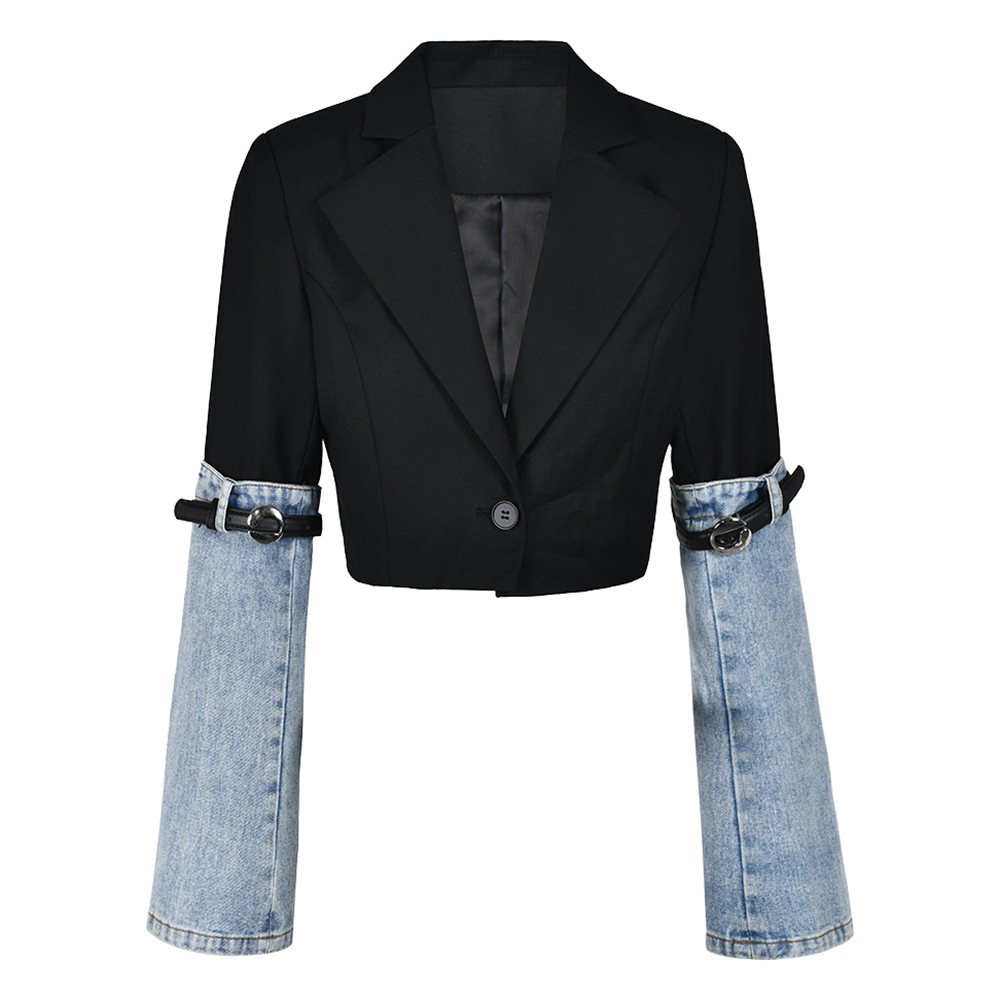 Fashionable temperament and personality trendy brand denim jacket 2024 new high-end long-sleeved lace-up versatile short suit for women designer blaze