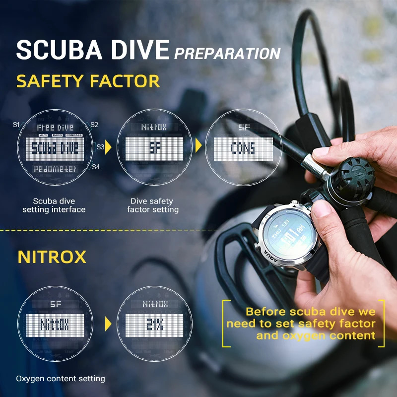 Professional Diving Computer Watch Scuba/Free Diving 50M Mens Watches Altimeter Compass Barometer Outdoor Sports Digital Watch 240428