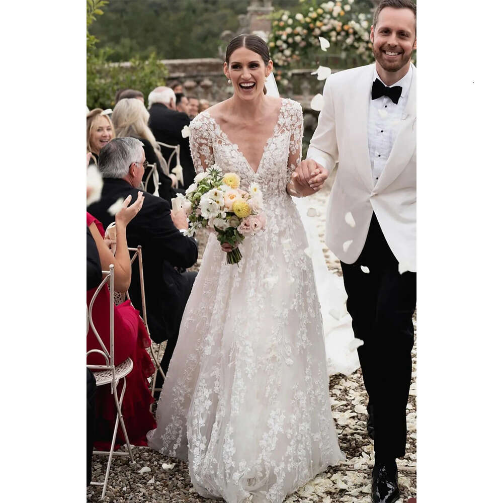 Dresses Wedding Glamorous V Neck Sleeves A E Long Wer Lace Applicants Backless Zipper Court Gown Custom Made Plus Size Bridal Dress Vestidos De Novia 