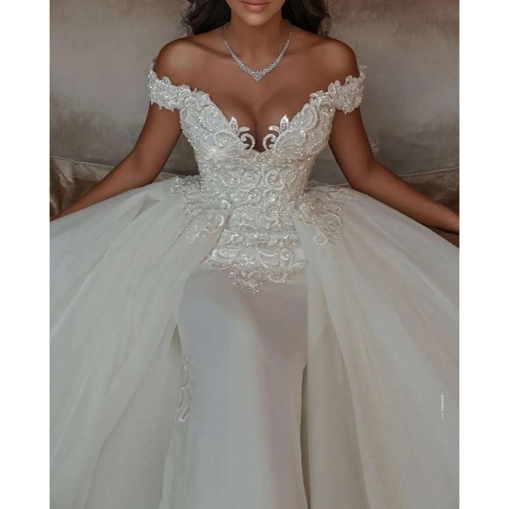 Mermaid The Shoulder Wedding Dresses Off Glamorous Designer Lace Applicants Backless Tulle Court Custom Made Plus Size Bridal Gown Vestidos De Novia