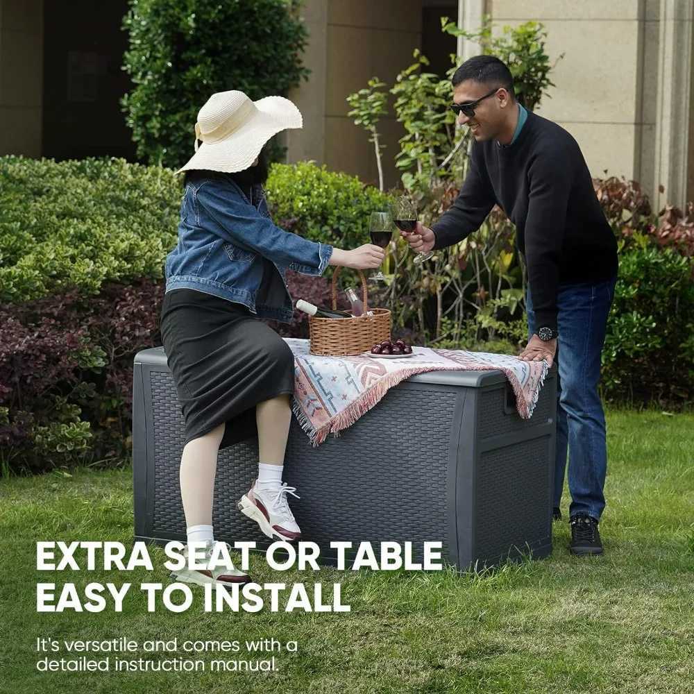 Storage Boxes Bins Doterra large courtyard mat storage deck box desktop lockable wardrobe portable garden 121Gal tool toy organizer shelf Q240506