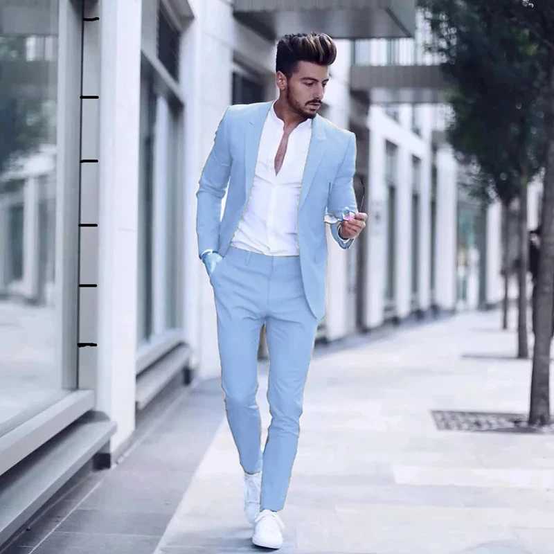 Men's Suits Blazers Leisure Business Mens Wedding Set 2-piece Groom Evening Dress Ultra slim Fit Peak Flip Collar Terno Masculino Come Homeme Q24