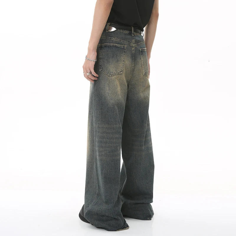 IEFB Mens Vintage Jeans Fashion Washed Street Casual Wide Leg Denim Pants Summer Distressed Loose Male Versatile Trousers 9C354 240422