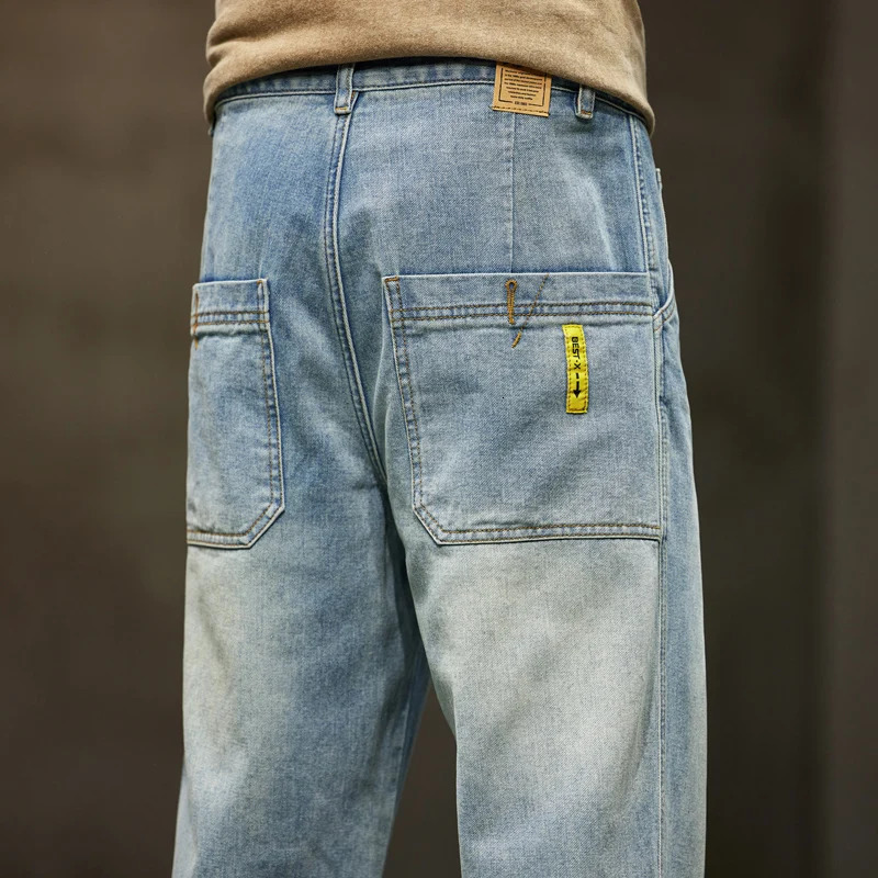 Jeans Men Baggy Pants Wide Leg Summer Straight Loose Fit Retro Blue Denim Pants Streetwear Fashion Pockets Vintage Man Clothes 240429