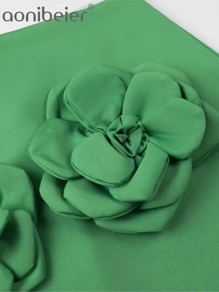 Aonibeier Y2K 3D Flowers Women Mini Skirt Suits Traf Summer Sleeveless Tanks Female Crop Top Extreme Short Sets 240428