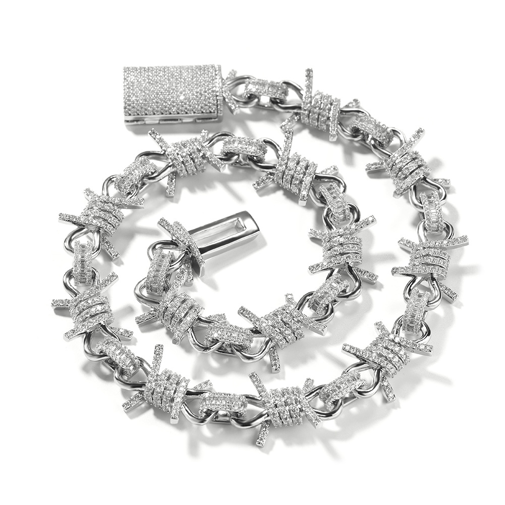19mm Hip Hop Punk Mens Thorns Cuban Link Chain Necklace Bracelets 5A Zircon Men Jewelry