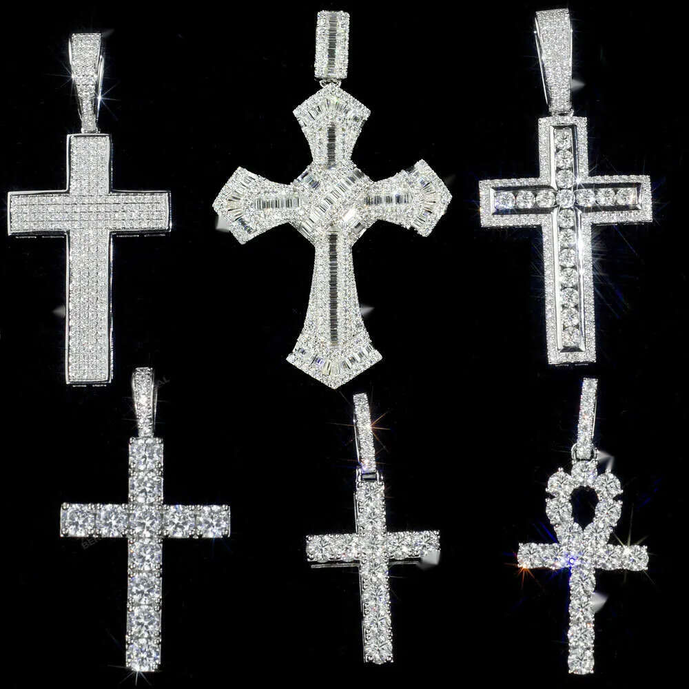 Wholesale VVS Moissanite Dia Pendant Sterling Sier Jesus Cross For Necklace Men Women Fine Jewelry Charm