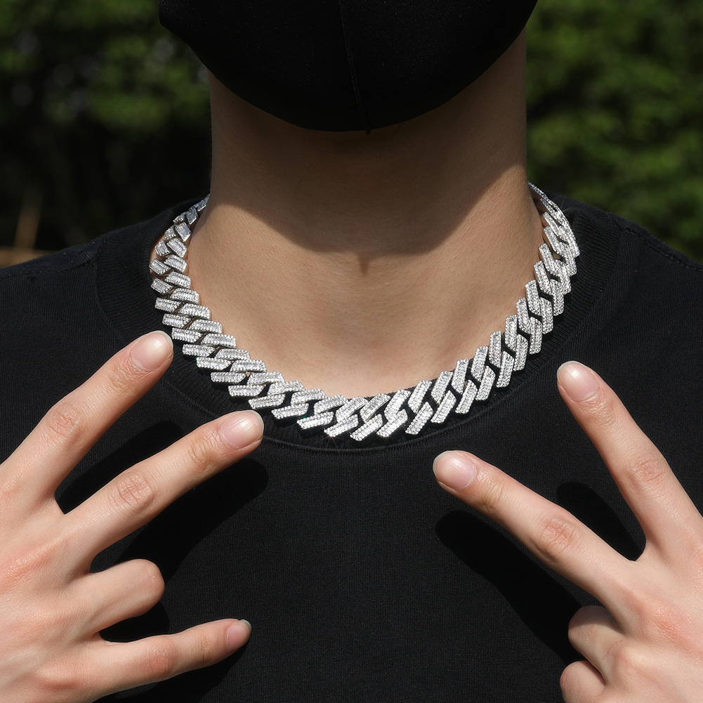 21mm Hip Hop Double Row Square T Zircon Miami Cuban Link Chain Mens Necklace 18k Real Gold Plated Men Heavy Jewelry