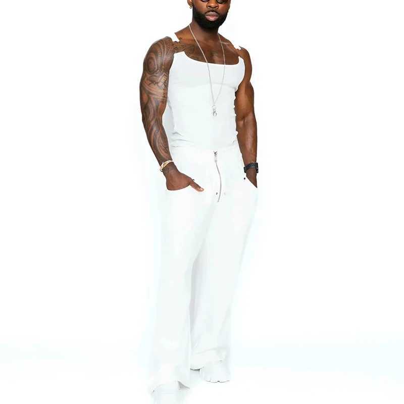 Men's Tank Tops Fashion Solid Color Knitted Stretch Slim Tank Tops Mens 2024 Spring Summer Trendy Chain Straps Square Collar Vest Men Strtwear Y2