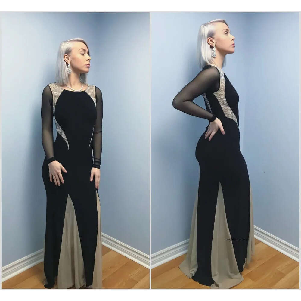 Plus Size Customized Mermaid Long Sleeve Prom Dresses Jewel Neck Evening Dress Satin Tulle Floor Length Formal Party Bridesmaid Gown 0431