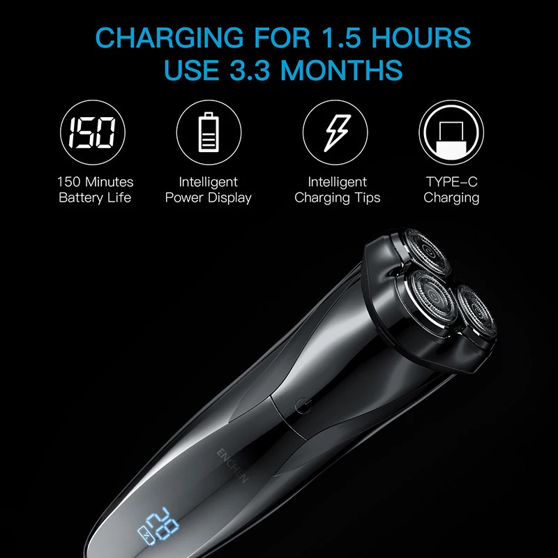 ENCHEN Electric Shaver 3D Blackstone3 IPX7 Waterproof Razor Wet And Dry Dual Use Face Beard Battery Digital Display For Men 240423