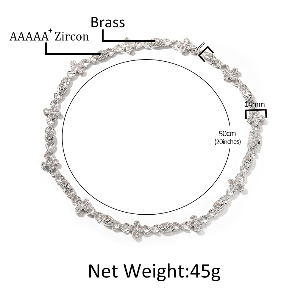 Hip Hop 14mm Cross Eye Cuban Link Chain Necklace Bracelets 5A Zircon Men Jewelry Set