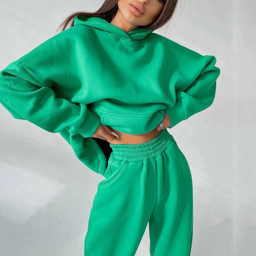 Women Sweatpants and Hoodie Set Oversized Tracksuit Two Pieces Hooded Pullover Wide Leg Trousers Suit Outfits 240419