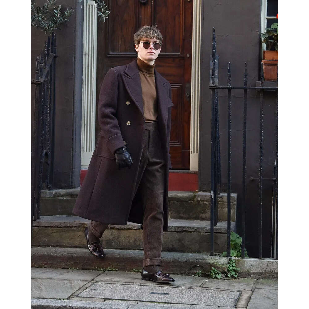 Lapel One-Piece Mens Peaked Vintage Groom Designer Tuxedos Customized Made Wool Blend Mid-Length Business Men Suits