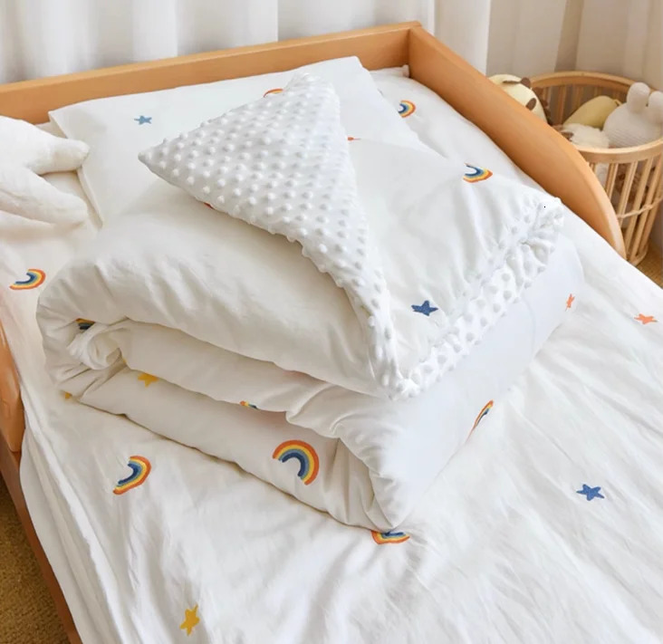 3PCS Bedding Set Vintage Cartoon Cotton Baby Children Crib Bed Duvet Cover Sheet Pillowcase Without Filler 240429