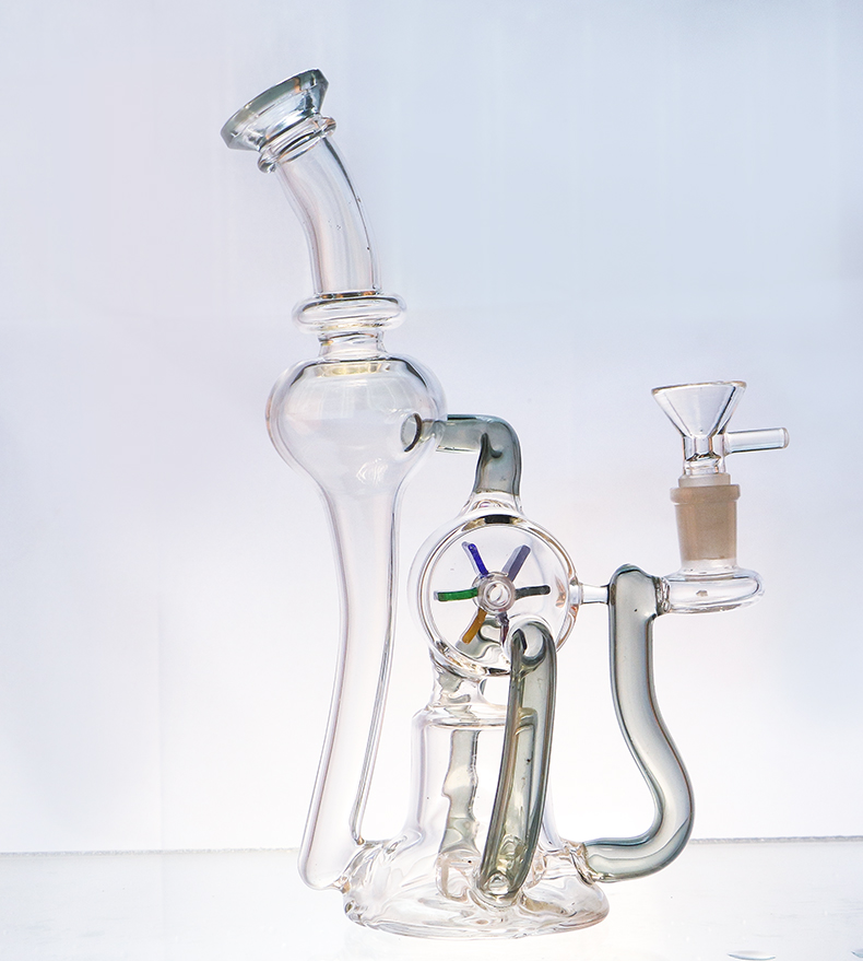 Glass Windmill Spin Tornado Water Bong Recycler Hookah Percolator Bubbler Smoking Pipe Filter with 14mm Male Tobacco Bowl