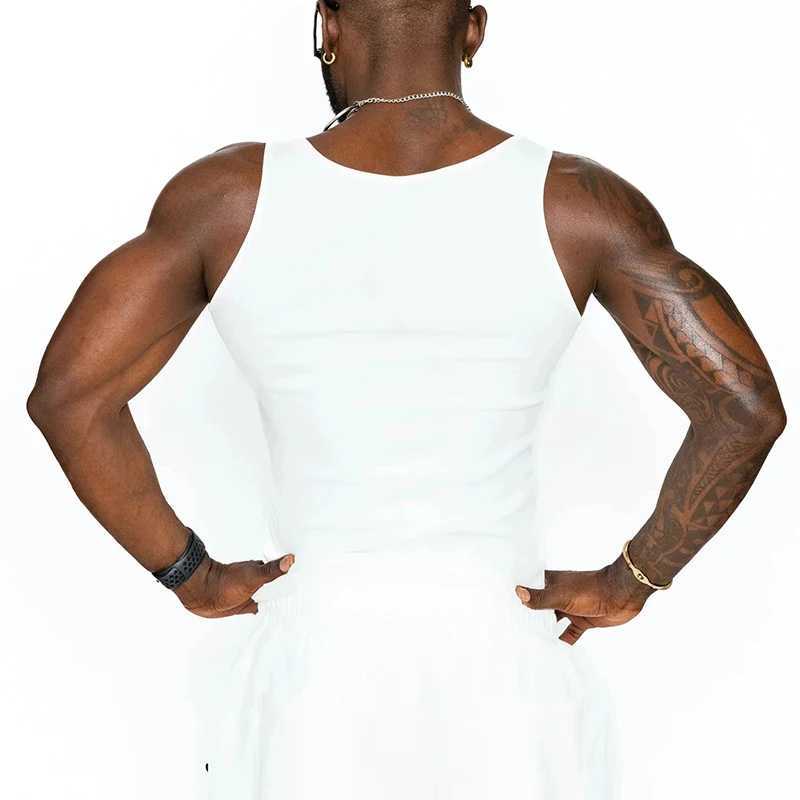 Men's Tank Tops Fashion Solid Color Knitted Stretch Slim Tank Tops Mens 2024 Spring Summer Trendy Chain Straps Square Collar Vest Men Strtwear Y2