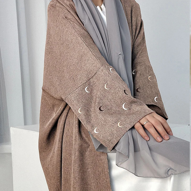 Ramadan Khimar Abaya Saudi Arabia Turkey Islam Embroidery Moon Muslim Cardigan Dress Prayer Clothes African Dresses For Women 240506