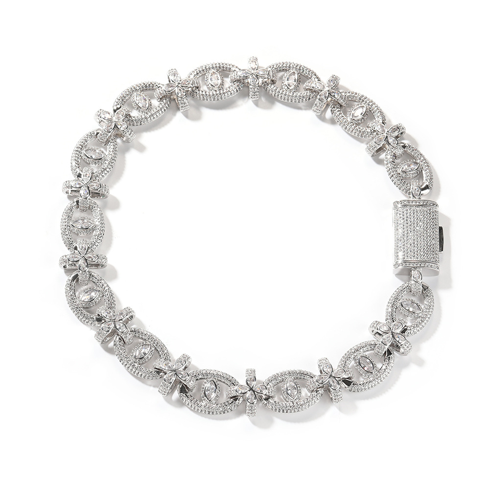 18mm Hip Hop Mens Horse's Eye Cross Cuban Chain Necklace Bracelets 5A Zircon Jewelry Set