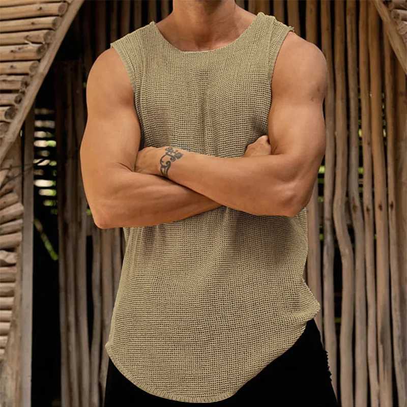 Men's Tank Tops Spring Summer Casual Knitwear Men Slveless O Neck Solid Color Knit Tank Tops Mens Vintage Slim Knitting Vest Male Camisoles Y2405