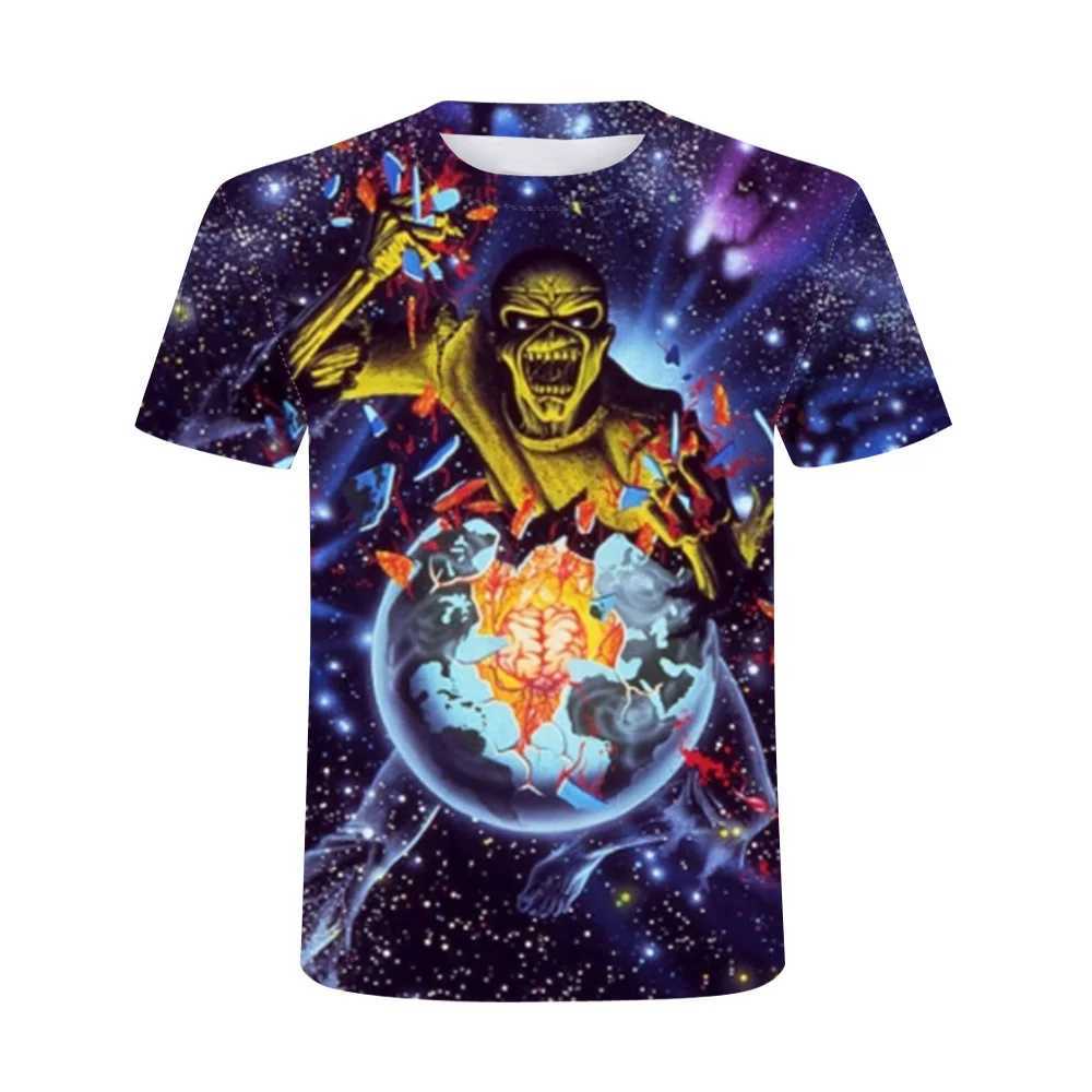 Men's T-Shirts Men T Shirts Heavy Metal Rock Music 3D Printed Round Neck Summer Hip Hop Skulls Short Slve Tops Strtwear Fashion Clothing T240505