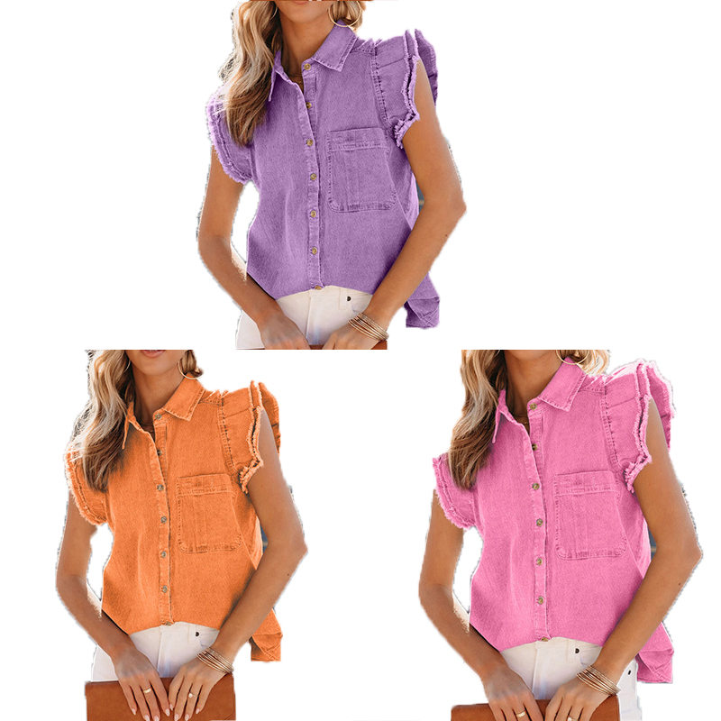 2024 purple pink orange Summer and autumn new denim jacket womens S-XXL Cotton Blend women coats Raw edge ripped