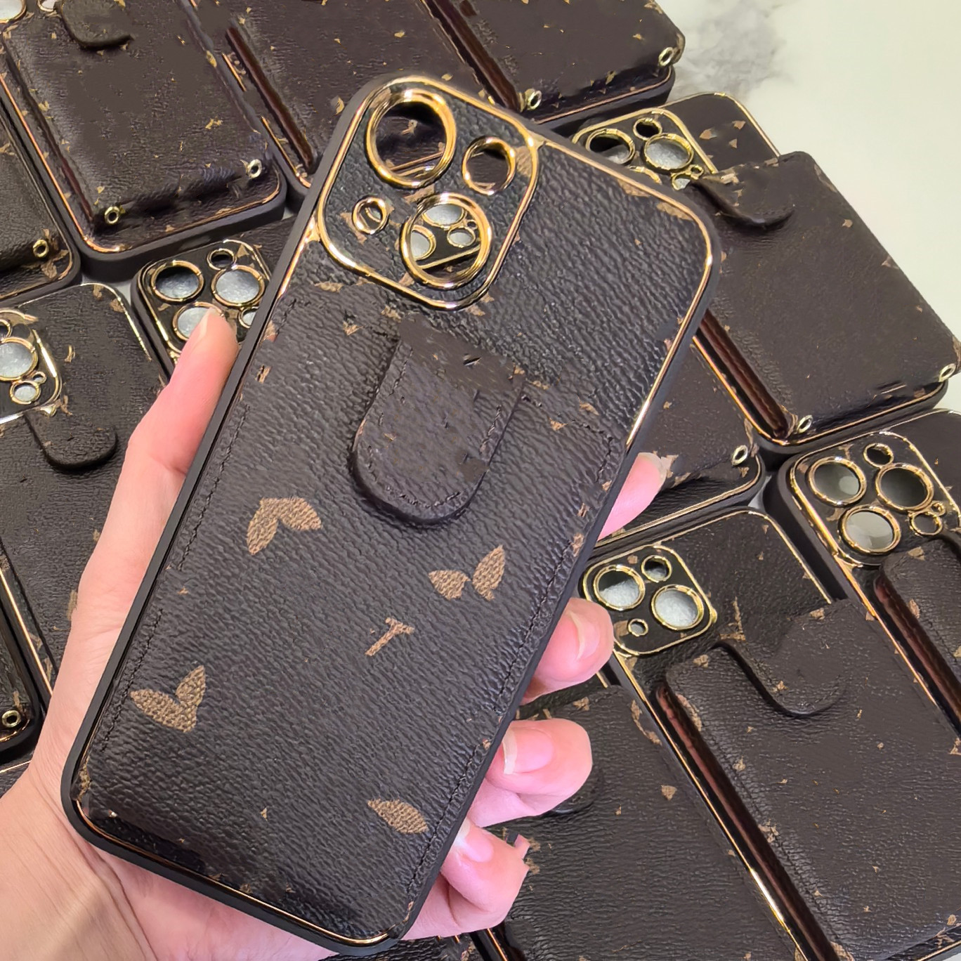 Fashion Electroplate les étuis de téléphone pour iPhone 15 14 Pro Max 15pro 14plus 13 13pro 12 12pro 11 portefeuille de cartes de portefeuille Ca