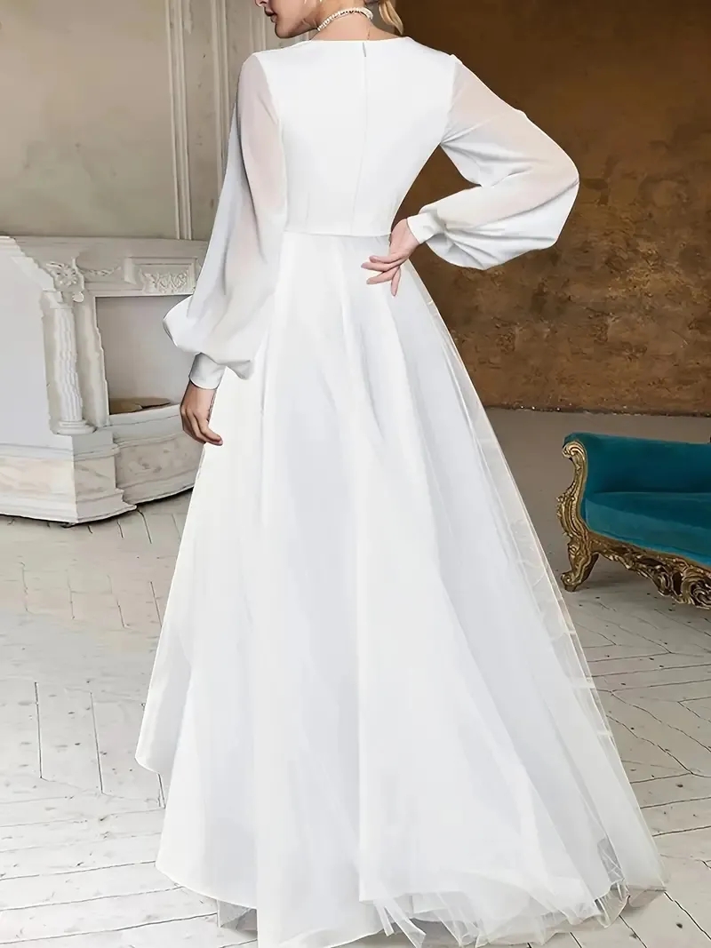Simple V Neck Flowy Chiffon Summer Beach Bridal Gowns With Long Sleeves Boho A Line Wedding Dresses Tea Length Hi-lo White Short Women Bride Party Rec