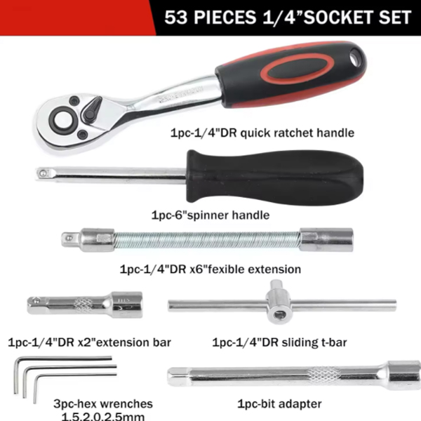 Versatile 53-PCS Socket Wrench Set with Impact Driver - Essential Home and Auto Workshop Hand Tools