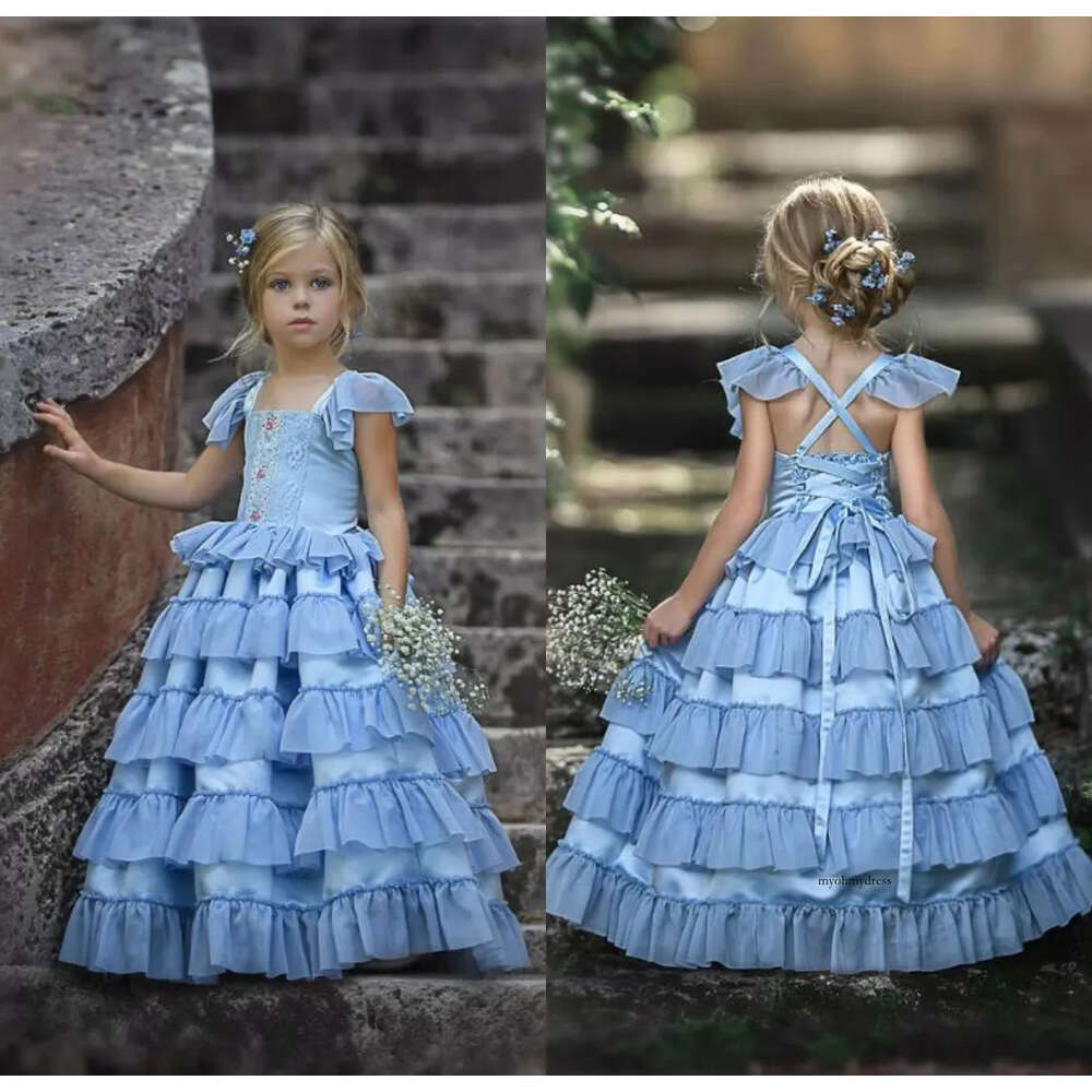 Cute 2020 New Flower Girls Dresses For Wedding Multilayer Sleeveless Kids Formal Wear Floor Length Girl's Pegeant Dress 0508