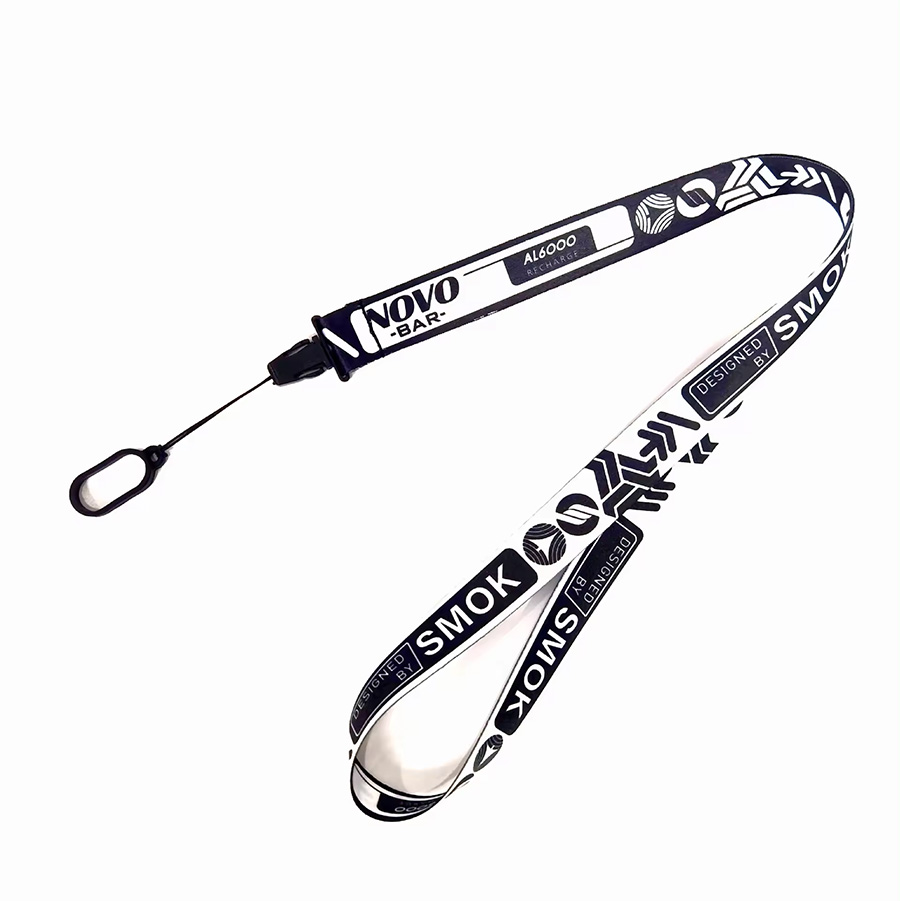 Custom Printed Logo Detachable Anti-loss Neck Strap Pen Holder Lanyards with Silicon Rubber Ring