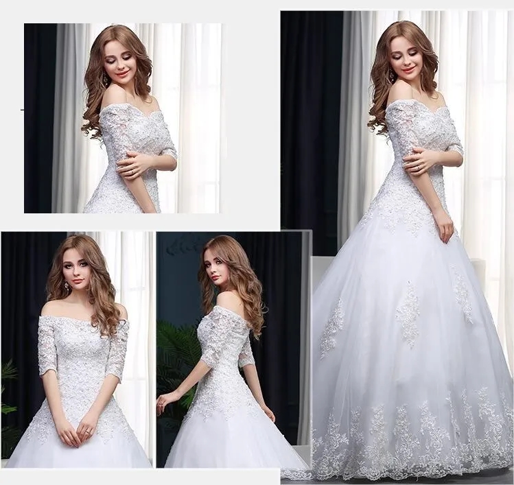 Wedding dress Charming Bateauty bridal viel princess off shoulder Wedding Dresses Bridal Gowns with Sash Bow Sweep Train Custom Made BD04