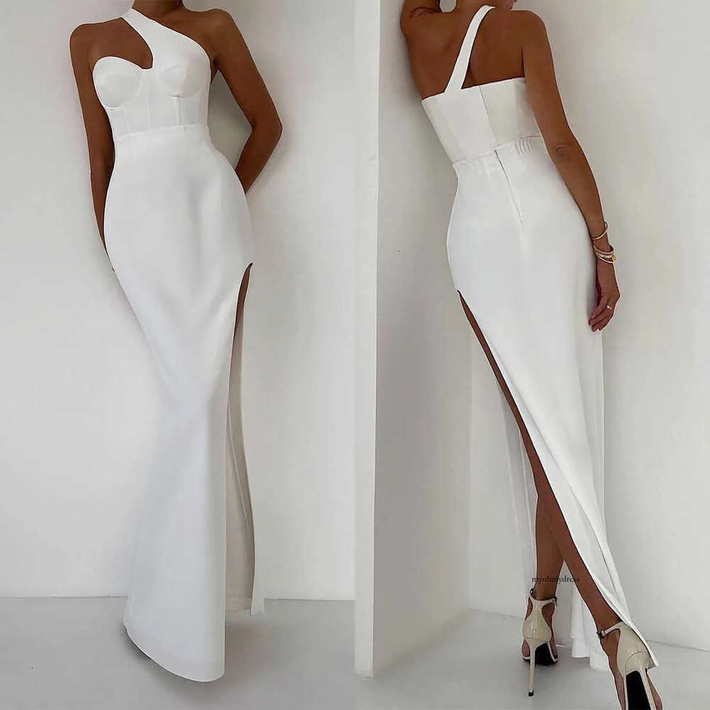 Graceful Mermaid Prom Sleeveless One Shoulder Design Floor Length Side Split Celebrity Evening Dresses Plus Size Custom Made L24475 0508