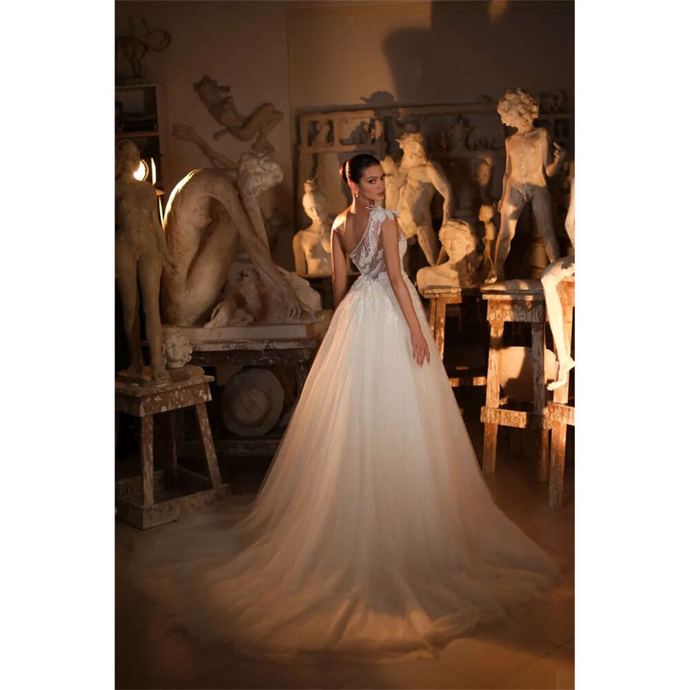 Shoulder Wedding Dresses D Glamorous Mermaid One Flower Applicants Long Sleeves Floor Length With Tulle Custom Made Plus Size Bridal Gown Vestidos De 
