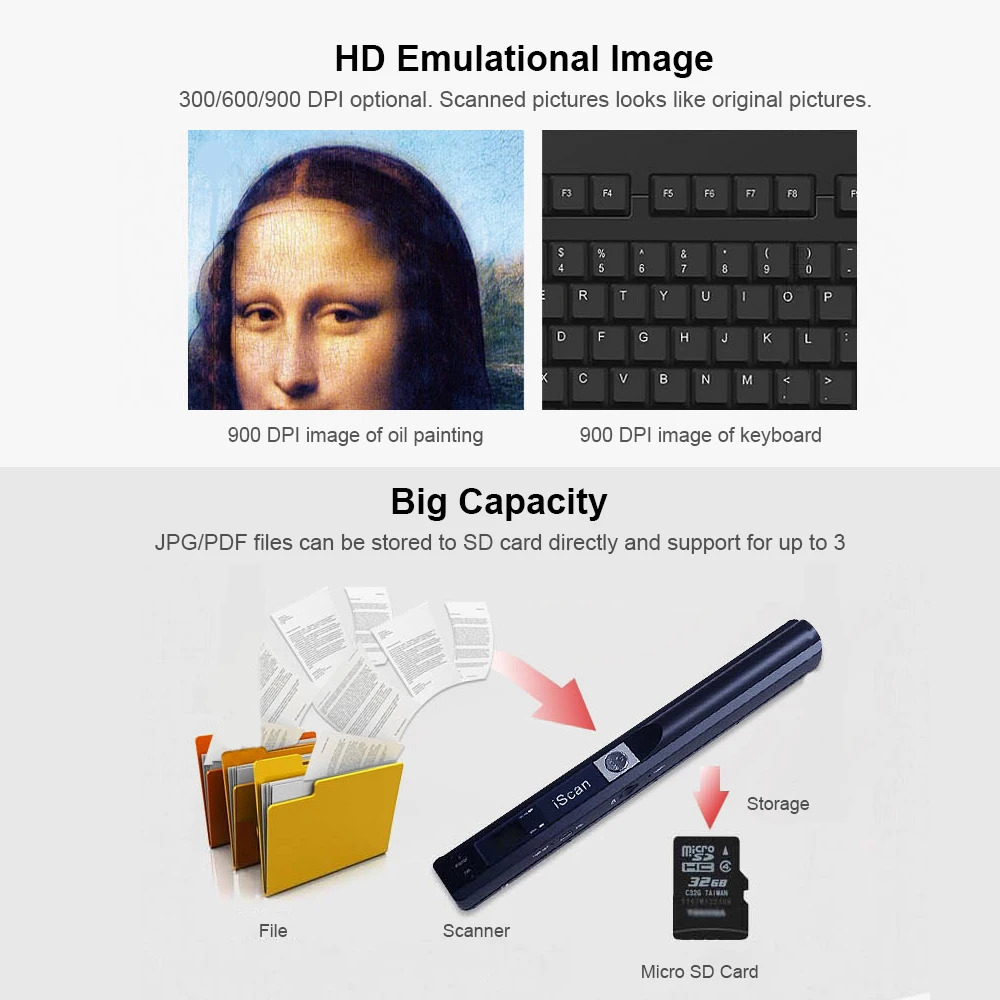 iScan Portable Scanner Mini Handheld Document Scanner Automotriz A4 Book Scanner for JPG and PDF Format 300600900 DPI 240507