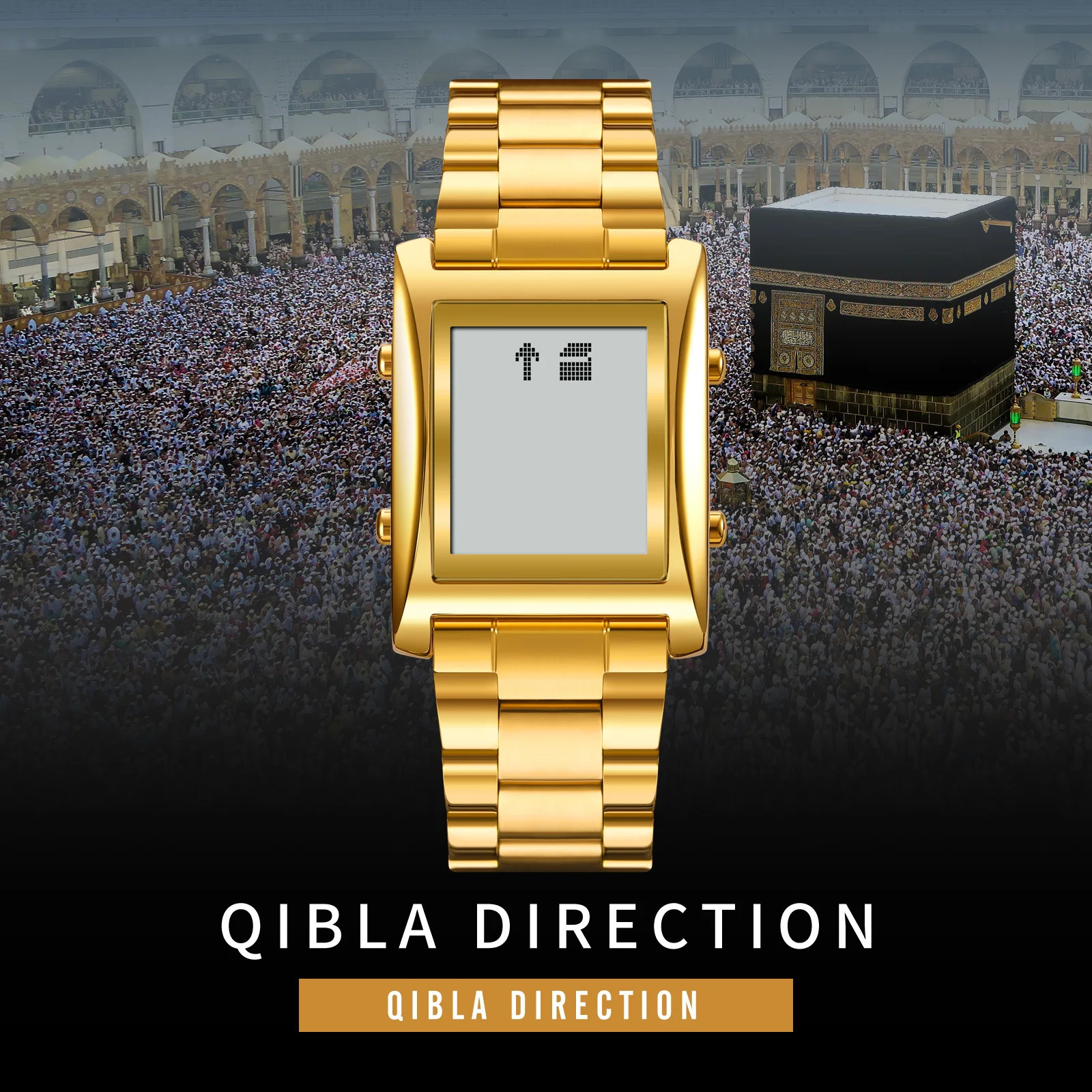 Azan Watch for Muslim Prayer with Qibla Compass Islam Al-Harameen Fajr Time Clock Include Hijri Calendar 240428