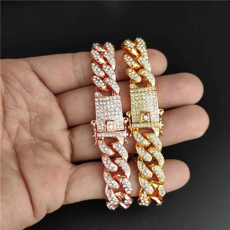 Charm Bracelets 7/8/9 inch Cuban Link Chain Bracelet Womens Gold Water Diamond Ice Chain Bracelet Punk Bracelet Mens Jewelry Gift J240914